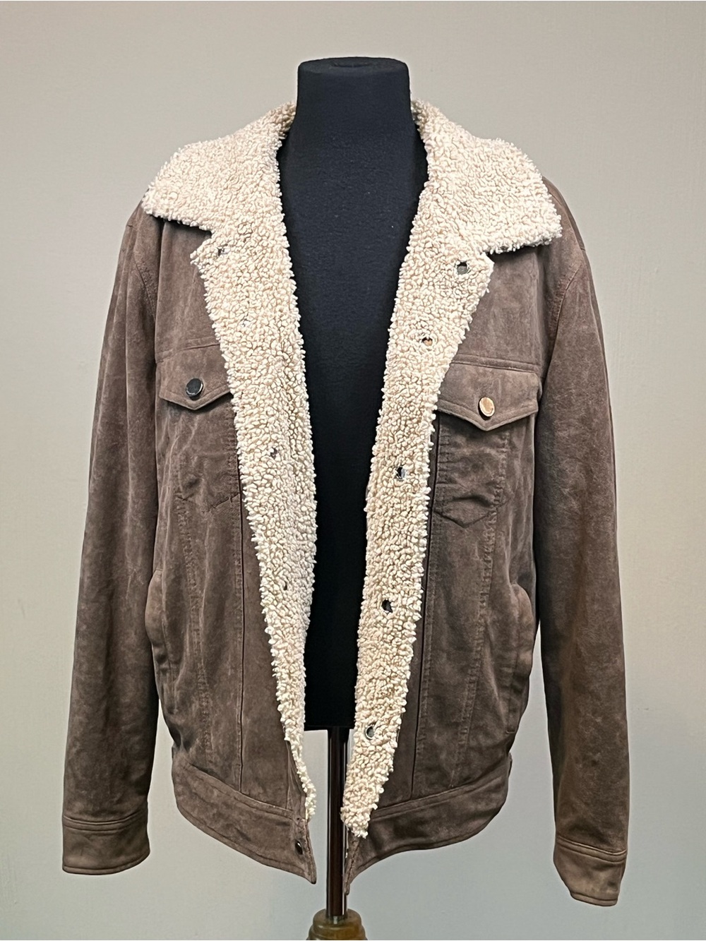Blank NYC Faux Suede Sherpa Trucker Jacket Medium Brown Teddy Lined